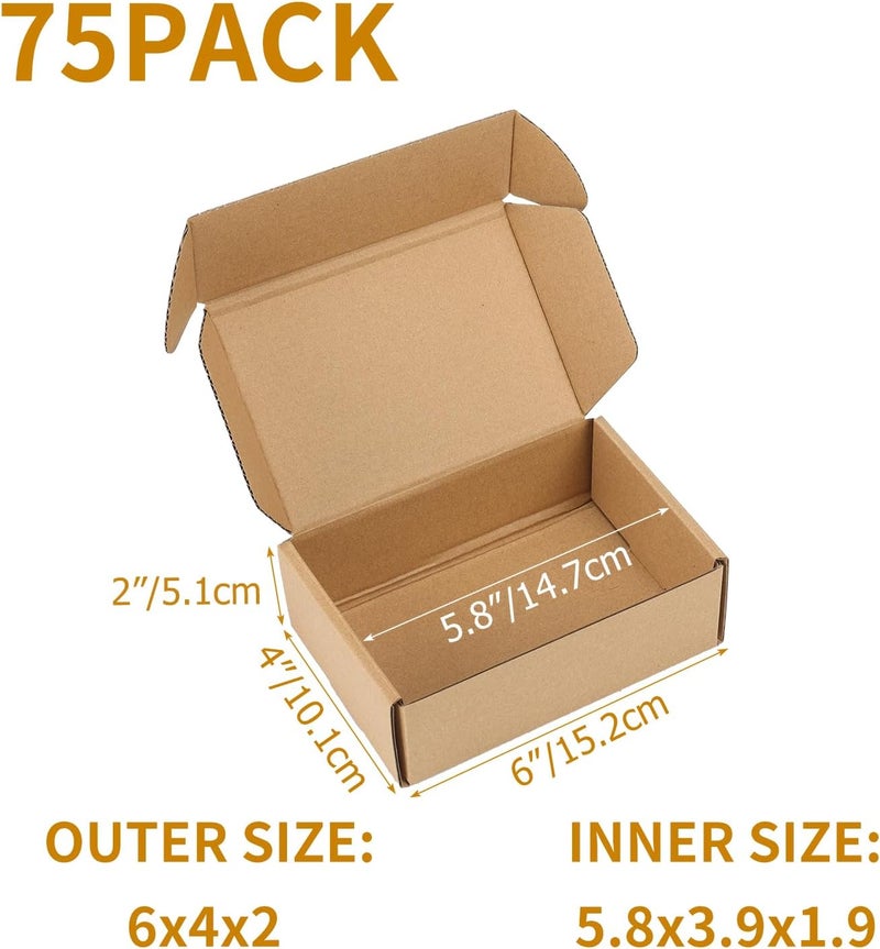 PHAREGE 6x4x2 Inch Shipping Boxes 75 Pack Brown, Tab Lock Tuck Top Mailer Boxes for Packaging Small Business, Cardboard Gift Boxes for Wrapping Mailing Present - Image 2